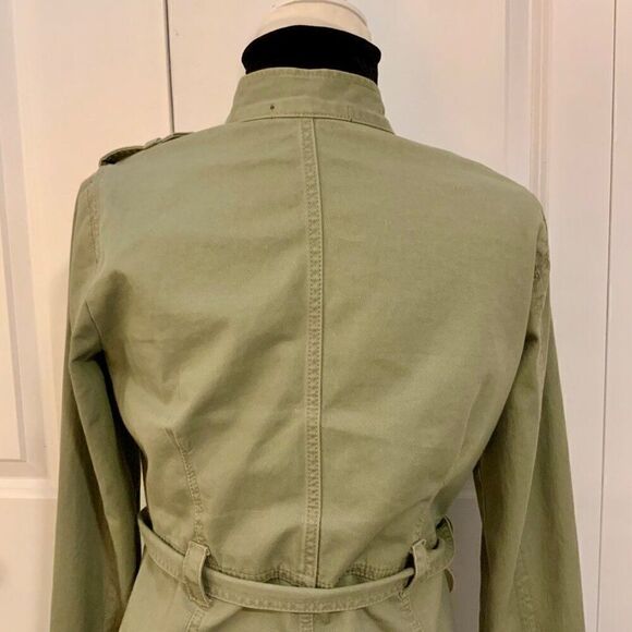 French Cuff Sage Green Button Front Cotton Belted Utility Jacket Medium - Picture 6 of 11